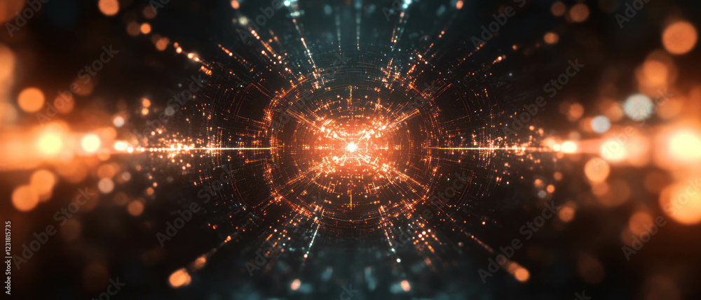 Poster dynamic abstract background showcasing intricate cybernetic patterns and bright spark connections