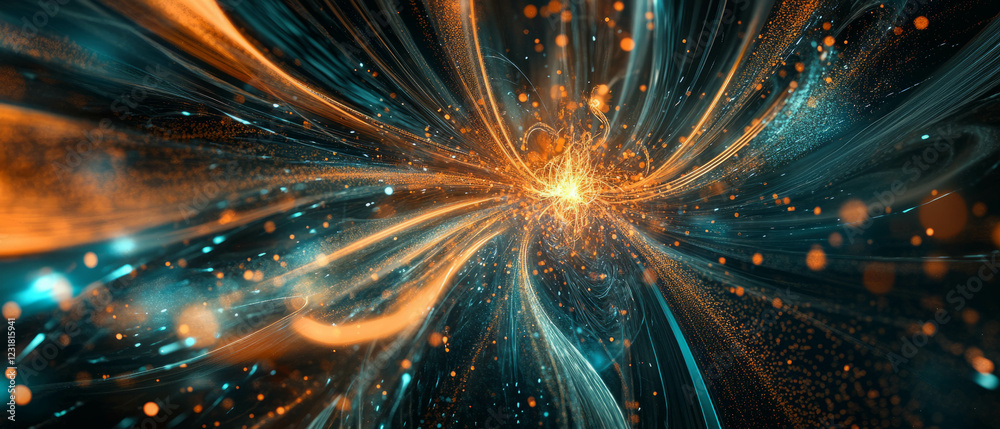 Poster colorful data streams and spark nodes create a vivid focal point of information flow