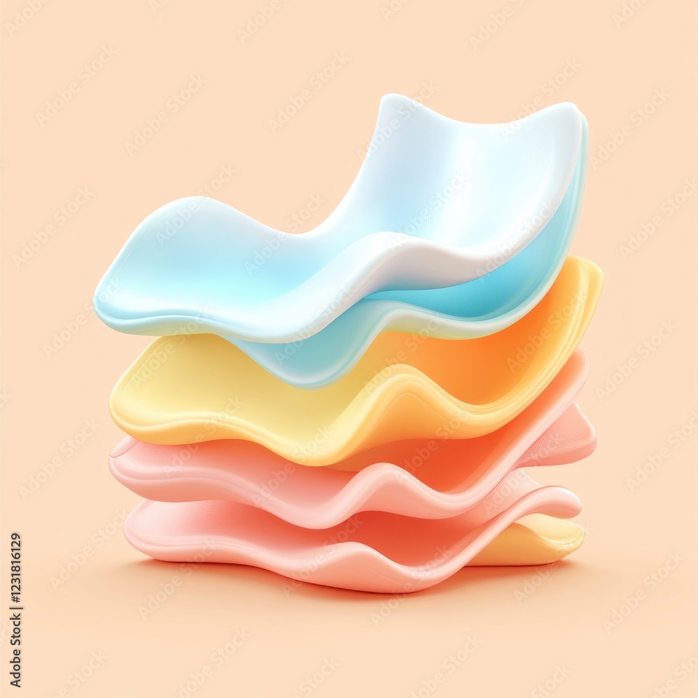 Poster Abstract Pastel Wave Layers Stack Design Element Modern 3D Render Soft Colors Background