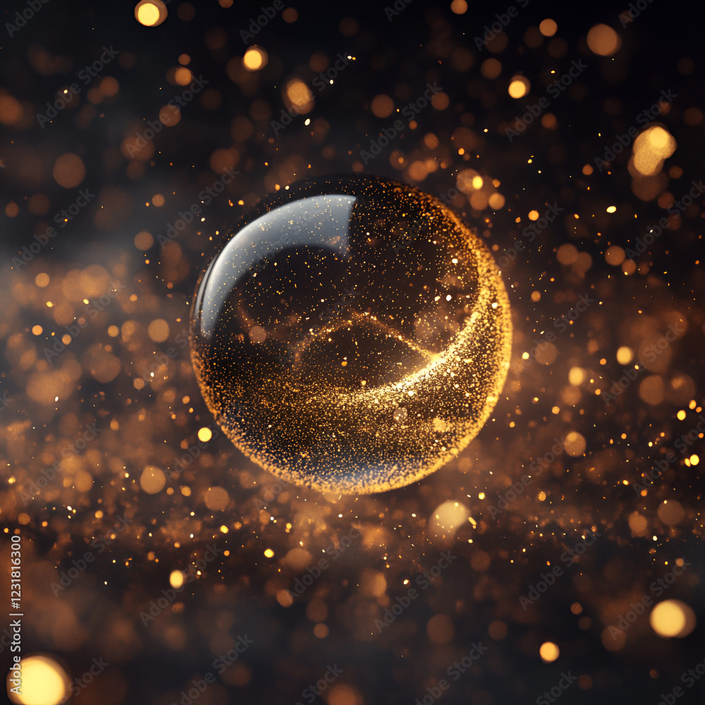 Poster glowing orb with bokeh: a mesmerizing view of a transparent sphere containing swirling particles of 