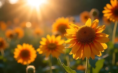 Obraz premium Beautiful Nature Wildflowers and Sunlight