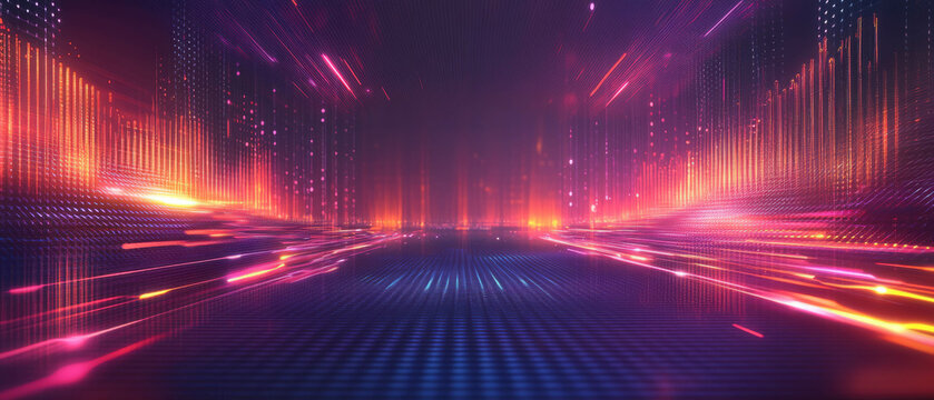 Glowing equalizer design creating a vibrant abstract background for audio branding