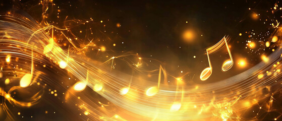 Obraz premium Vibrant light reflections and flowing music waves create an engaging abstract backdrop