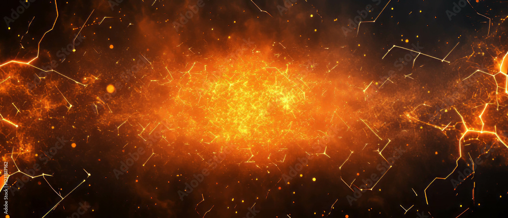 Poster dynamic glowing particles create an abstract vibrant background design with illuminated central area