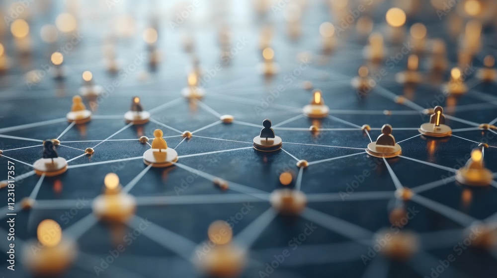 Poster A close-up view of interconnected nodes symbolizing networking, collaboration, and technology in a digital environment with a blurred background.