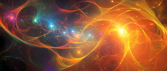 Vibrant abstract background showcasing quantum effects and sound networks for future design