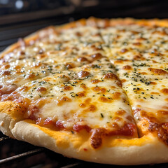 Sizzling Slice: An appetizing pizza, fresh from the oven, with bubbling cheese and aromatic herbs, offering a mouthwatering spectacle of culinary perfection.