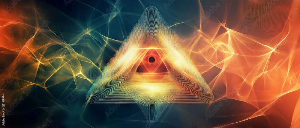 Poster colorful triangular wave forms create a modern abstract backdrop with vibrant focal point