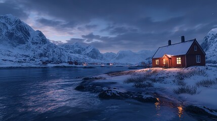 View of a House in Sarkisoy Village, Lofoten Islands