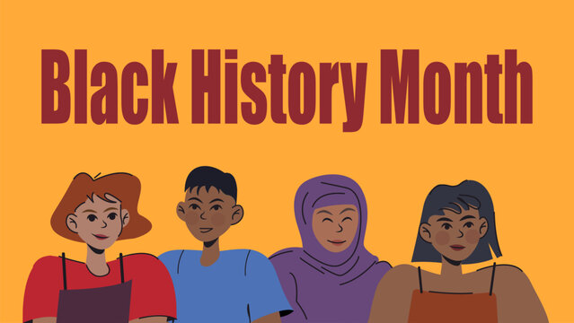 Vibrant colors celebrate Black History Month as diverse individuals share their stories and experiences, highlighting unity and cultural heritage in a festive atmosphere.
