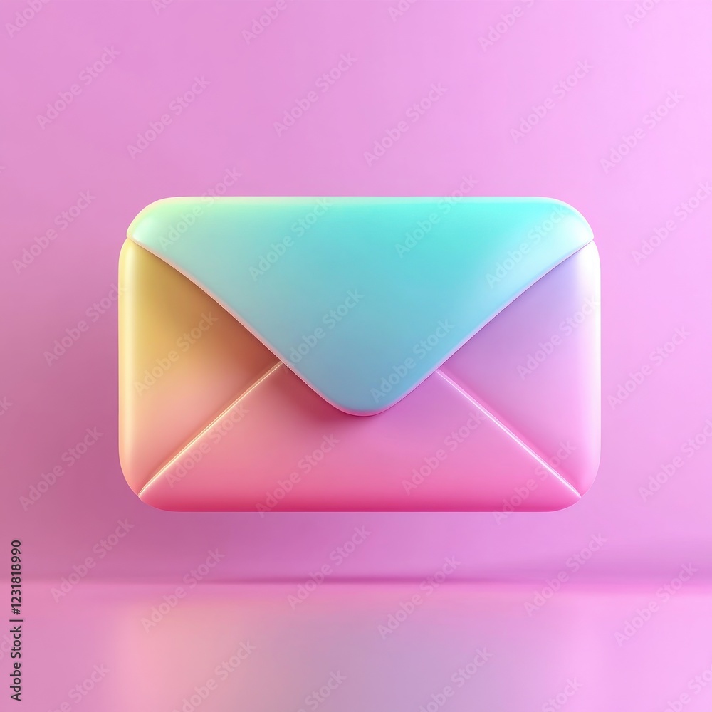 Poster pastel pink blue yellow envelope 3d render abstract message communication digital mail icon graphic 