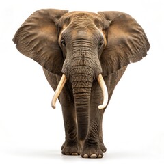 Obraz premium Majestic Elephant Standing on White Background Captured in a Close-Up Portrait