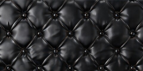 Obraz premium close-up of black tufted leather upholstery with a luxurious, glossy texture and deep button detailing.
