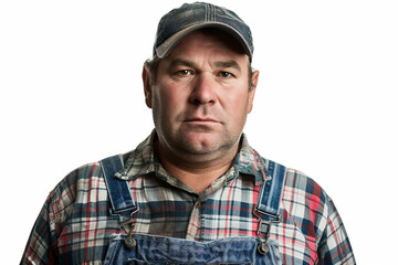 Generative AI Portrait of Male Farmer in Rural Environment with Agricultural Machines Ranch Harvesting Work