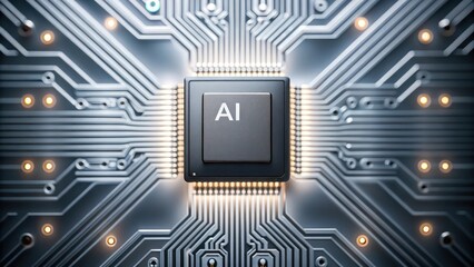 AI chip on a silver circuit board, representing advanced technology and innovation