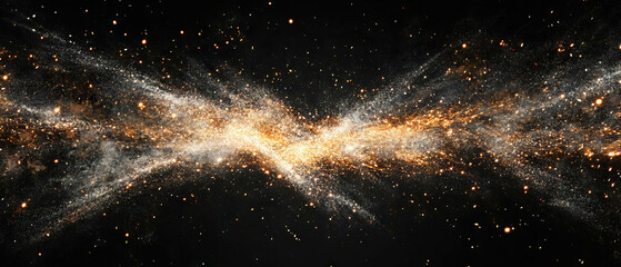 Dynamic angular triangular spark formations radiating from a central point on a black background