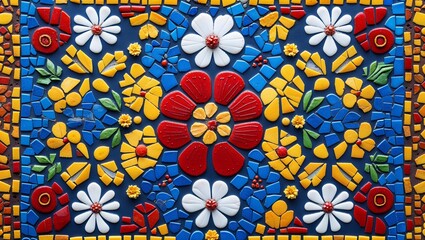 Floral mosaic tile art pattern colorful decorative handmade crafts textured close up