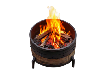 Fire pit with wood burning isolated on transparent or white background