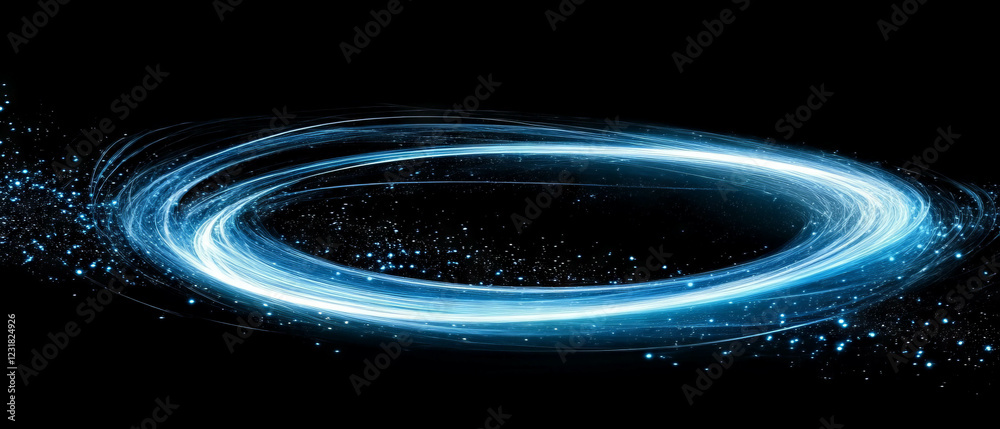 Poster bright light trails create a dynamic circular pattern against a black background