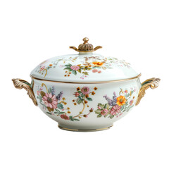 Porcelain tureen for soup isolated on transparent background. 