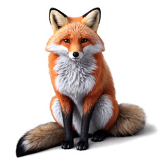 Obraz premium Red Fox Sitting Gracefully with a Fluffy Tail Curled Around Its Body in a Peaceful Forest Setting