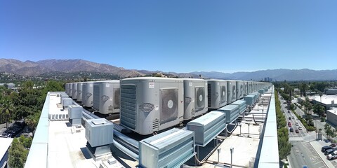 Roof with Multiple Waterproofing Layers and Rooftop Units Overlooking City