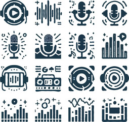 Podcast Microphone Icon Logo Set Victore Design