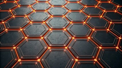 Futuristic Hexagonal Pattern with Glowing Orange Lights on Dark Background
