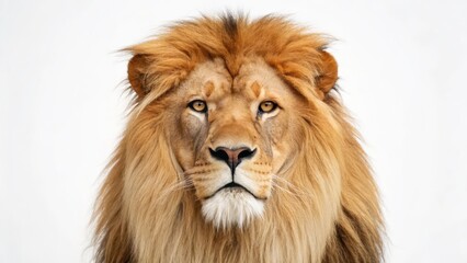 Fototapeta premium Majestic lion's face, capturing its regal expression on white background