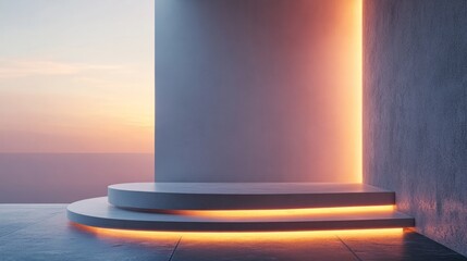 Close-up view of a minimal podium with soft lighting and clean lines, highlighting its modern and simplistic design