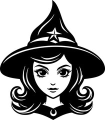 Simple black and white halloween witch icon illustration vector. 