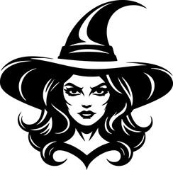 Simple black and white halloween witch icon illustration vector. 