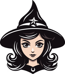 Simple black and white halloween witch icon illustration vector. 