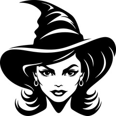 Simple black and white halloween witch icon illustration vector. 