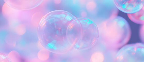 Floating pastel bubbles create a serene atmosphere against a dark backdrop