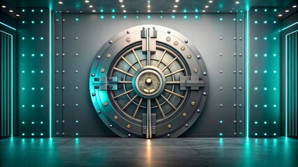 Massive Metal Vault Door with Modern Lighting and Futuristic Design in a Secure Environment