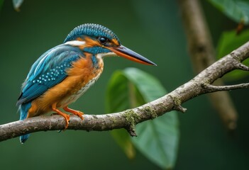 Vibrant Kingfisher Perched on Branch, Stunning Wildlife Photography