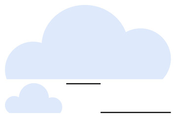 Two blue cloud shapes aligned with minimal horizontal black lines. Ideal for weather concepts, digital cloud storage, simplicity, flow, creativity, data, abstract line flat metaphor