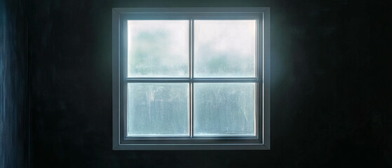 Fototapeta premium Clear glass window offering unobstructed view against a dark background