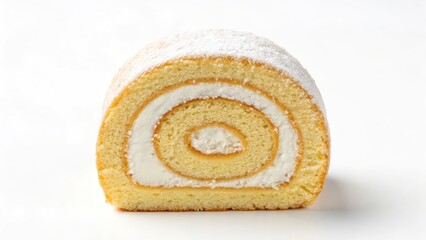 Delicious Slice of a Cream Rolled Cake on a White Background