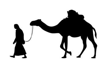 Silhouette of Camel Caravan isolated design inspiration, black and white graphic, vector illustration
