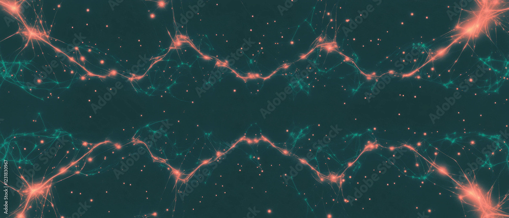 Poster intricate cybernetic patterns illuminate a dark background with sparkling connections