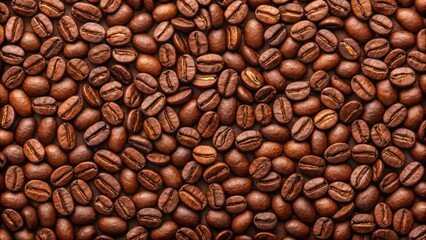 Obraz premium Top View of a Brown Coffee Beans Pattern Wallpaper Background