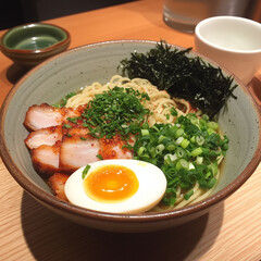 A bowl of ramen with pork belly