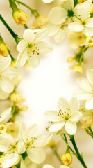 Obraz premium Delicate white lewisia flowers framing empty space