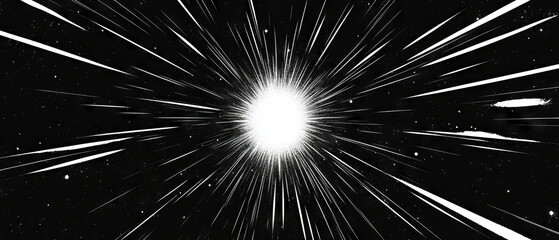 Concentric circular spark patterns radiate from central space in a black background design