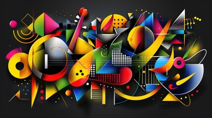 Abstract Symphony: A vibrant explosion of shapes and colors representing music and art.