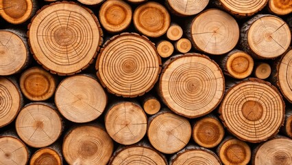 Stacked Wooden Logs Showcasing Natural Texture and Detailed Growth Rings