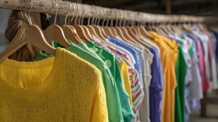 Obraz premium Eco-Friendly Fashion Show with Vibrant Clothes Display