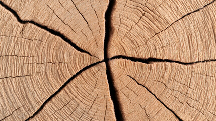 Fototapeta premium Cross-section tree trunk, growth rings, cracks, nature texture